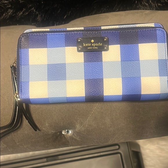 Kate Spade Blue and Cream Checkered Wallet - Picture 1 of 8